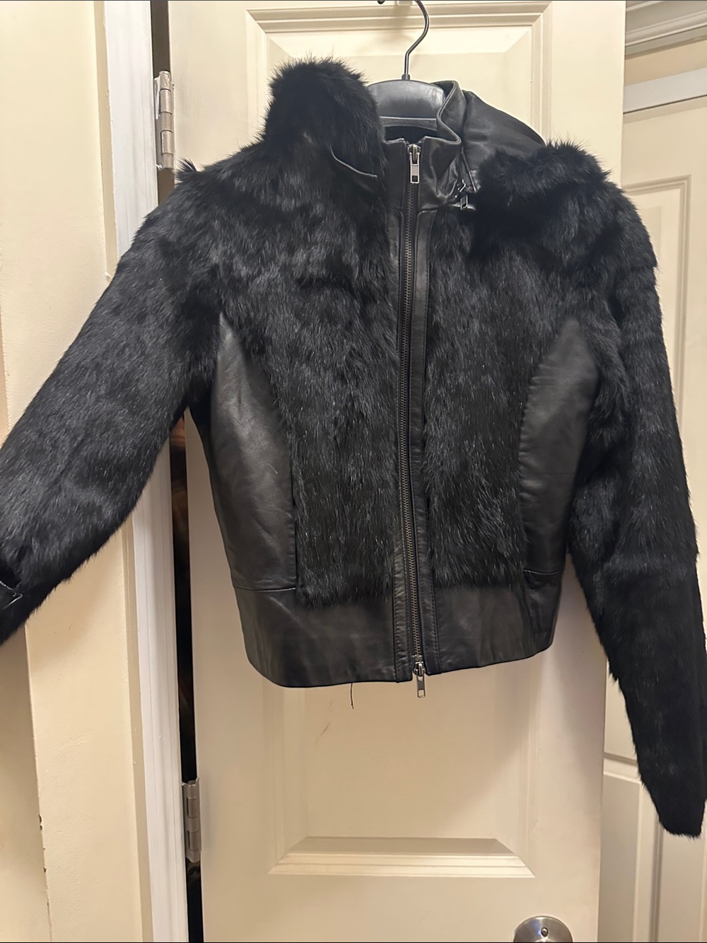 Bebe Rabbit Fur & Leather Zip Front Women's Jacket